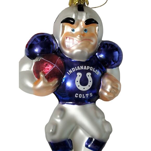 Scottish Christmas NFL Indianapolis Colts Blown Glass Ornament Blue Jersey 6"New - Picture 2 of 9